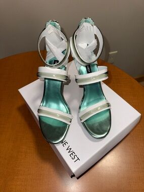 Nine West Metallic light green Leah  iridescent Strappy Heels
